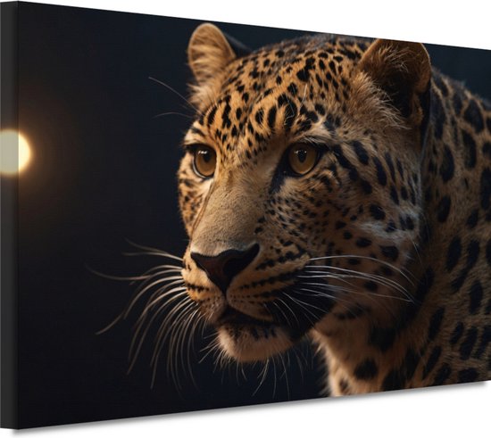 Luipaard wanddecoratie - Dieren schilderij - Muurdecoratie Licht - Schilderij vintage - Schilderij op canvas - Wanddecoratie slaapkamer 90x60 cm