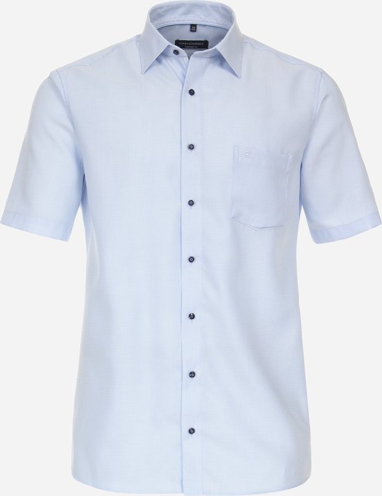 CASA MODA comfort fit overhemd - korte mouw - dobby - blauw - Strijkvrij - Boordmaat: 56