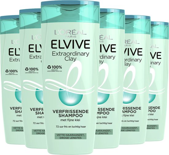 L’Oréal Paris Elvive Extraordinary Clay Shampoo 6 x 250 ml - Normaal Tot Vet Haar - Voordeelverpakking