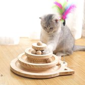 Aryadome PETSPLANET kattenspeelgoed - kattenspeeltjes - houten 3/4 niveaus huiskat speeltoren - katten intelligentie spelletje - balletjes - hout - naturel
