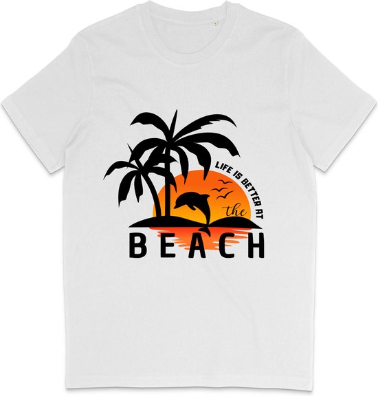 T Shirt Heren en Dames - Life is Better at the Beach - Wit - 3XL