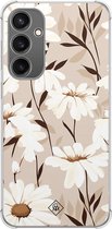 Casimoda® hoesje - Geschikt voor Samsung Galaxy S23 FE - In Bloom - Shockproof case - Extra sterk - TPU/polycarbonaat - Bruin/beige, Transparant