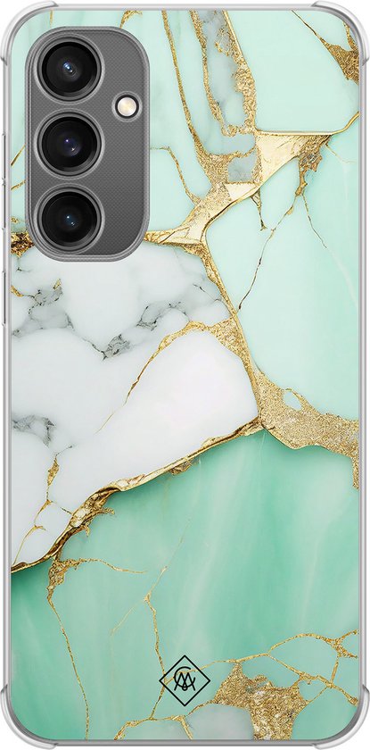 Coque Casimoda® - Convient pour Samsung Galaxy S23 FE - Marbre Vert Menthe - Coque Antichoc - Extra résistante - TPU/polycarbonate - Menthe, Transparent