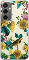 Casimoda® hoesje - Geschikt voor Samsung Galaxy S23 FE - Zonnebloemen / Bloemen - Shockproof case - Extra sterk - TPU/polycarbonaat - Mint, Transparant