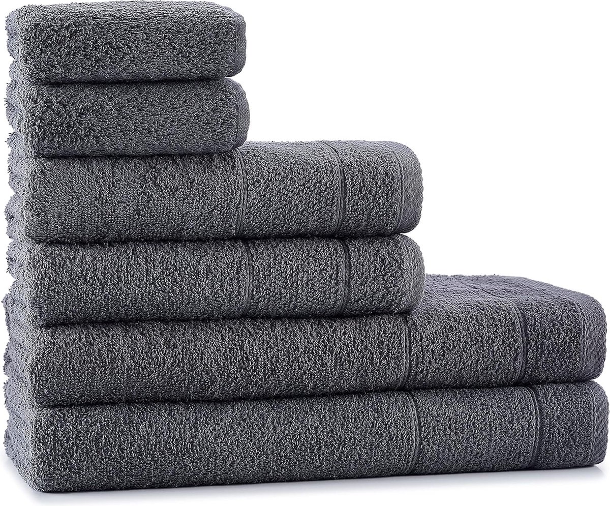 Badstof handdoeken set antraciet grijs | 2x handdoeken, 2x gastendoeken, 2x badhanddoeken set | % 100% katoen handdoek set 6-delig | premium kwaliteit | kleur: antraciet grijs