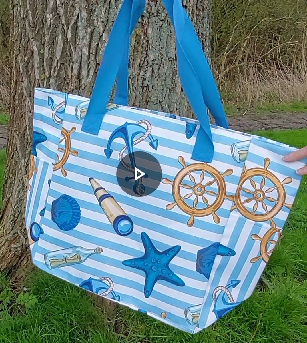 STRANDTAS ZEESTER BLAUW / happinesstassen / waterafstotend / rits afsluitbaar / ruim / buitenvakjes / de laatste!