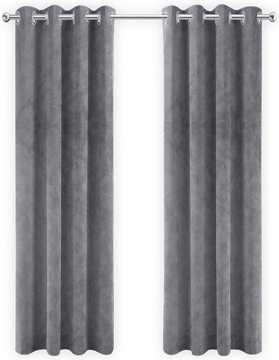 LW collection - gordijnen - verduisterend - grijs velvet - kant en klaar - fluweel - 140x270cm