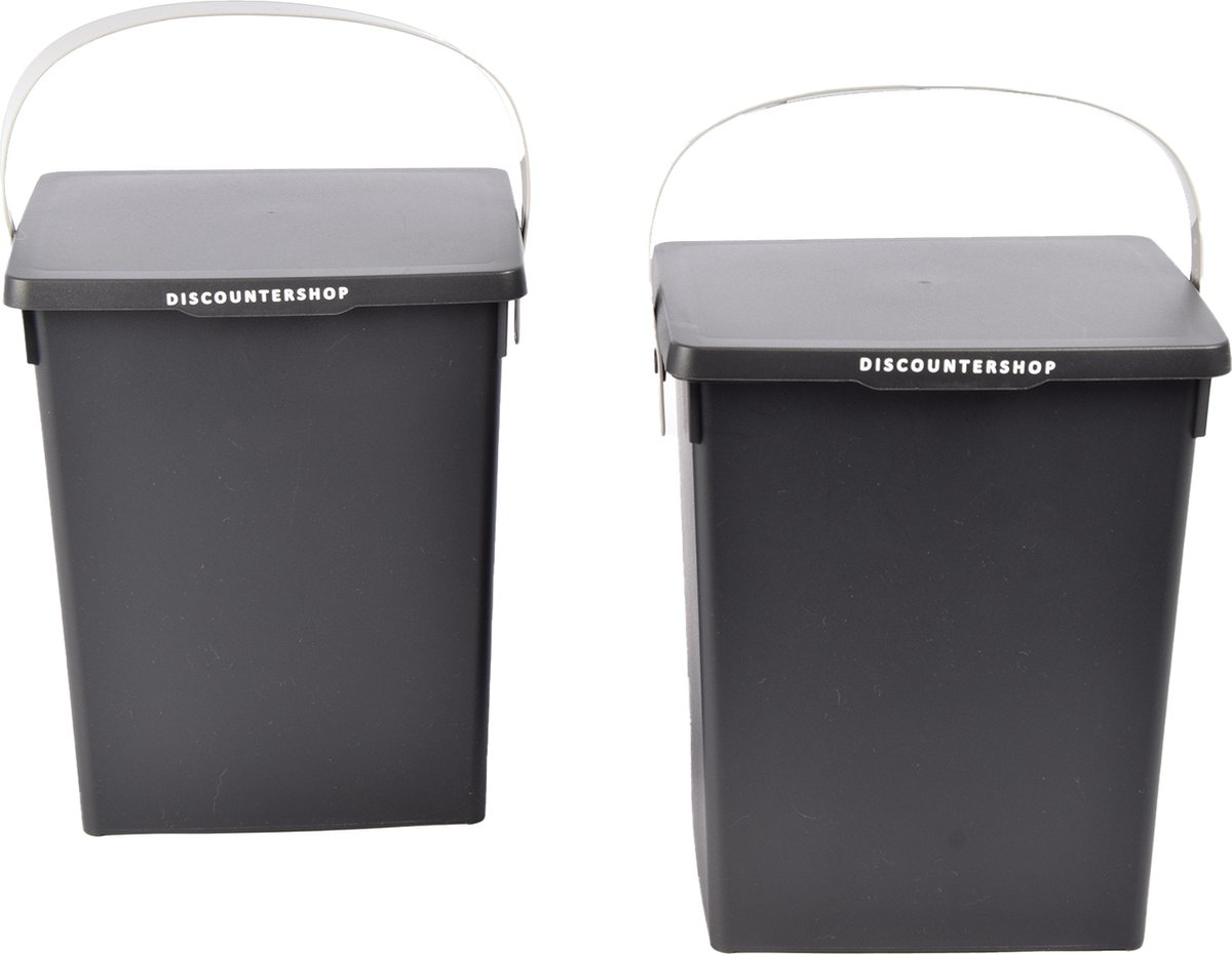 Goedkoopste Prullenbak Set van 2 Compacte 5 Liter - Afvalemmer met Deksel en Handgreep - 19x18x23,5cm - Anthracite Grijs - Voor Huishouden, Tafel & Meer!