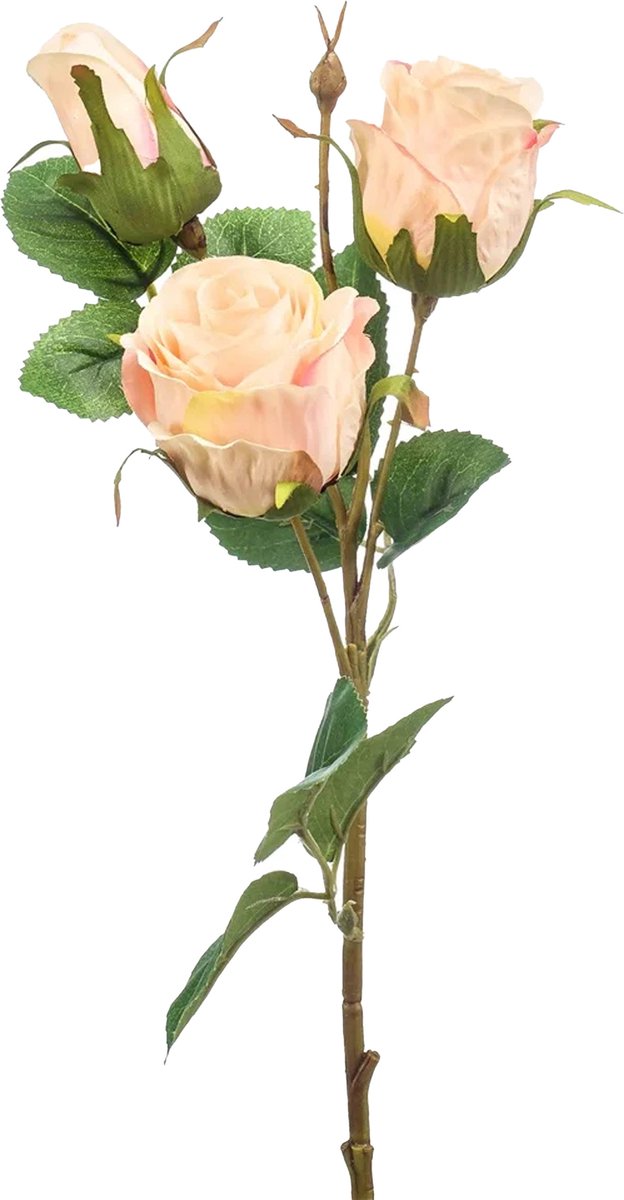 Emerald Kunstbloem Roos tak - 44 cm - licht roze - Kunst zijdebloemen Lichtroze