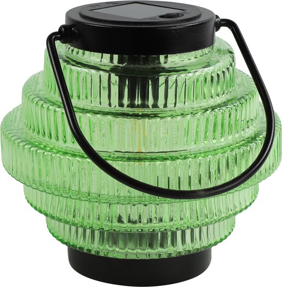 Countryfield Tuin lantaarn Jardin - solar - groen/zwart - D16 x H16 cm - metaal/glas - buitenverlichting