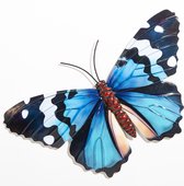 Anna Collection Wanddecoratie vlinders - 2x - rood/blauw - 34 x 21 cm - metaal - muurdecoratie