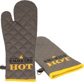 BBQ handschoenen - 2x - hittebestendig tot 250 graden - donker grijs/geel - katoen - ovenwanten