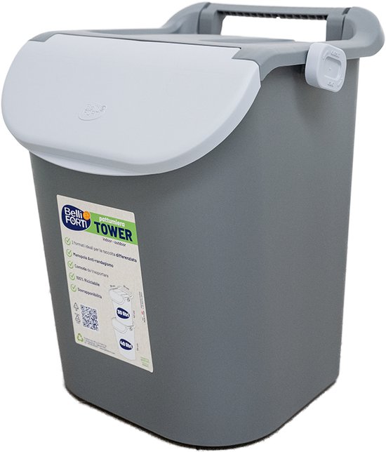 Poubelle de tri sélectif - Poubelle - Empilable - Poubelle Tower avec serrure - 30 litres - Grijs
