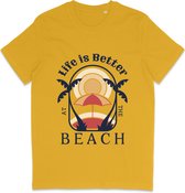 T Shirt Heren Dames - Zomer Ontwerp: Life Is Better At The Beach - Geel - XXL