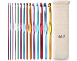 foto van H&S Haaknaalden Set Aluminium 14 stuks Naalden met Pouch Case 2mm 2.5mm 3mm 3.5mm 4mm 4.5mm 5mm 5.5mm 6mm 6.5mm 7mm 8mm 9mm 10mm - Haaknaalden Set - Haaknaalden Set Beginners - Haakstokjes