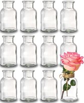 SHOP YOLO-Vazen glas transparant-12 Mini glazen vaasjes - 10 cm hoog - Inclusief jute koord - Vintage design - Fantastische bruiloft decoratie