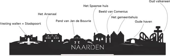 Skyline Naarden Eikenhout - 120 cm - Woondecoratie - Wanddecoratie - Meer steden beschikbaar - Woonkamer idee - City Art - Steden kunst - Cadeau voor hem - Cadeau voor haar - Jubileum - Trouwerij - WoodWideCities