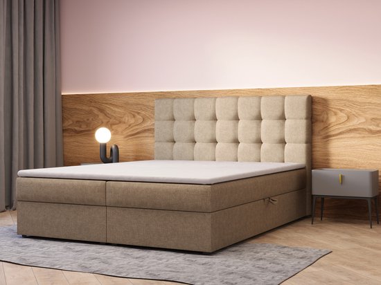 InspireME - Boxspring Bed 05 - Luxe en Comfort - Inclusief Topmatras - Verkrijgbaar in Meerdere Maten - Boxspringbed 05 (Cappuccino - Hugo 23, 180x200 cm)