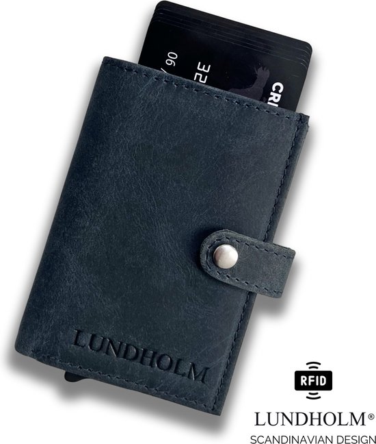 Lundholm pasjeshouder mannen leer - portemonnee heren pasjeshouder - RFID anti-skim Blauw - mannen cadeautjes | Donsö Serie