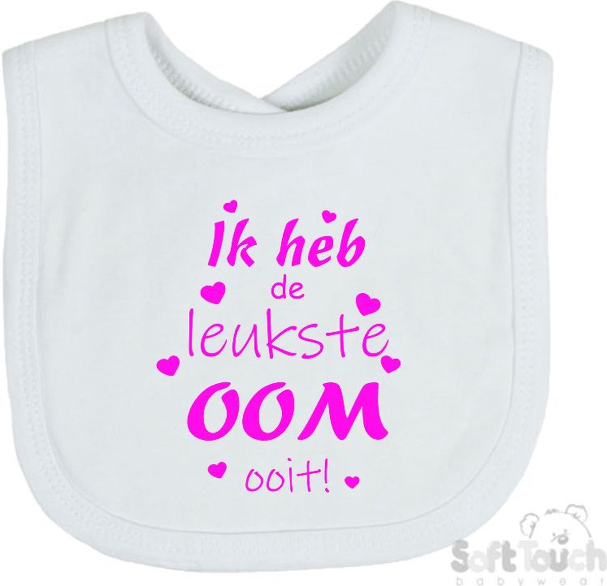 Goedkoopste Soft Touch Slabber Slabbetje Slab Ik heb de leukste OOM ooit! Unisex Katoen Wit/Fluor pink Maat 33x22 Cm