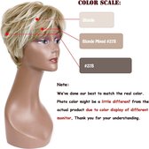 Korte Blonde Pixie Pruiken Natuurlijke Rechte Gelaagde Synthetische Haar Pruiken voor Witte Vrouwen (Blond Gemengd Bruin) met Populaire Stijl