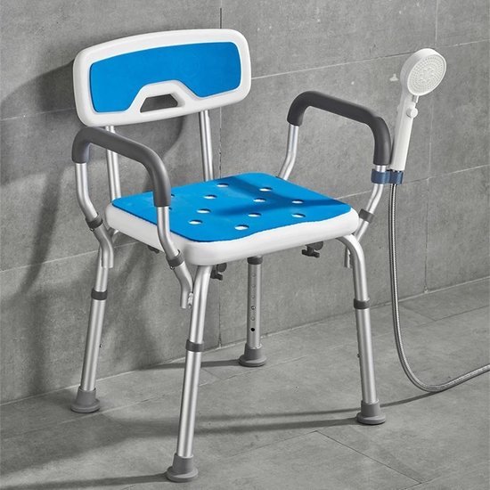 BY JRM® Douchestoel en Douchekruk met afneembare rugleuning en armleuning – 30 dagen uitproberen -anti slip – verstelbare hoogte - douchekrukje - Blauw