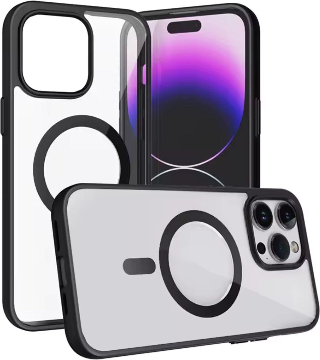Optimity hoesje voor iPhone 15 PRO MAX Clear Case Magnetic zwart