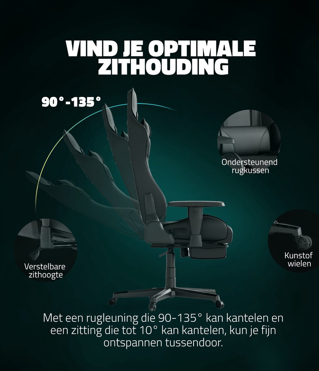 GAME HERO® Winner X1 Gaming Chair met Voetsteun - afbeelding 3