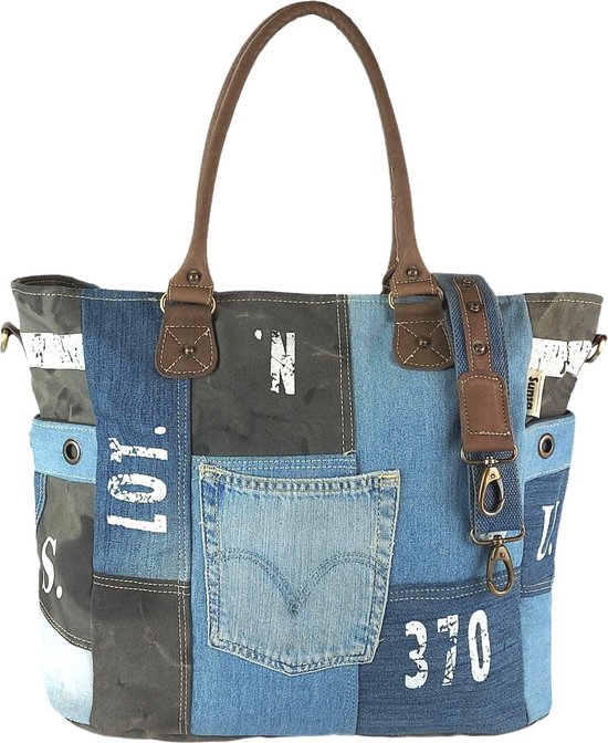 Sunsa - sac à bandoulière pour femmes - Sac durable fabriqué à partir de jeans et de toile recyclés - Sac à bandoulière végétalien Vintage - Petit sac croisé