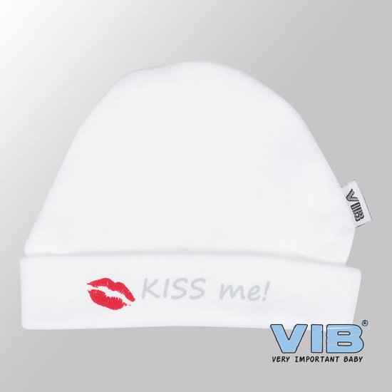 VIB® - Muts rond - Kiss me (Wit) - Babykleertjes - Baby cadeau