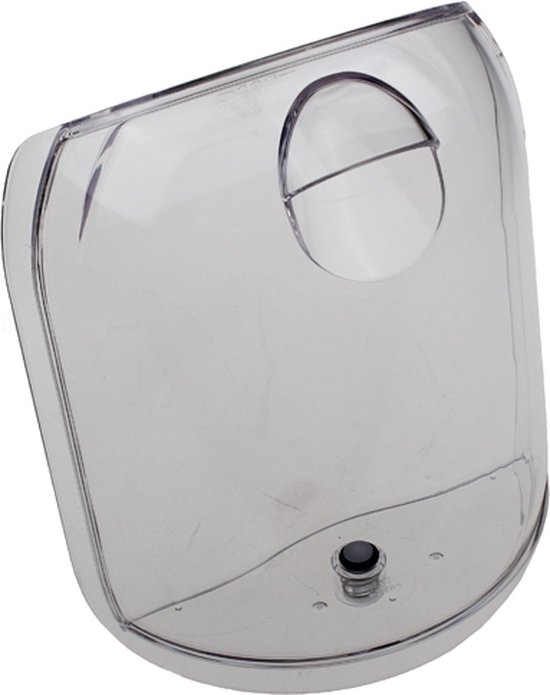Doorzichtig Dolce Gusto waterreservoir met een rond deksel en niveau-aanduidingen.