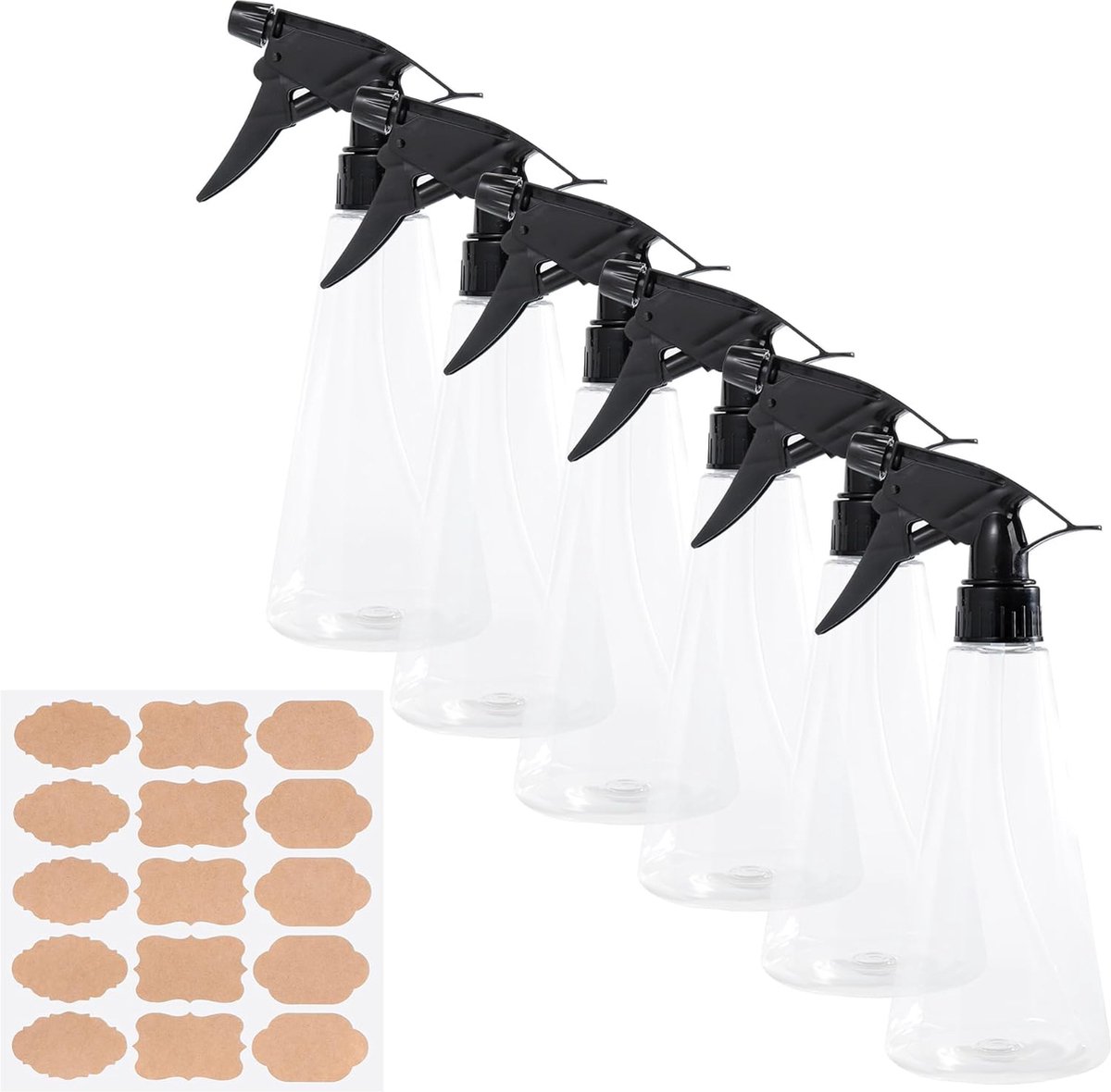 Image of 6 stuks spuitflessen 350 ml lege spuitflessen PET transparant met beschrijfbare labels voor planten, bloemen, huishouden, tuin, kapsalon
