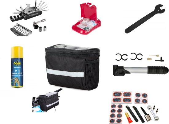 Sacoche de guidon de vélo - Sac de vélo - Sacoche de guidon de vélo avec un contenu pratique pour la route