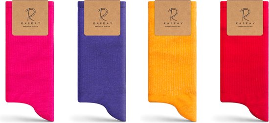 Chaussettes RAFRAY - Chaussettes de sport Couleur - Chaussettes baskets dans une boîte cadeau - Coton Premium - 4 paires - Taille 36-40