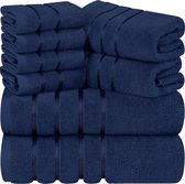 Katoenen handdoekenset met viscose strepen en hanger, 2 badhanddoeken, 2 handdoeken, 4 washandjes (marineblauw)
