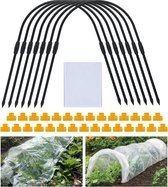 8 stuks 65 x 60 cm plantentunnel tuintunnel vogelafweernet broeikas staal plantensteun met 2,5 x 5,5 m 8s PE-folie voor tuin, plant, tuinpalen