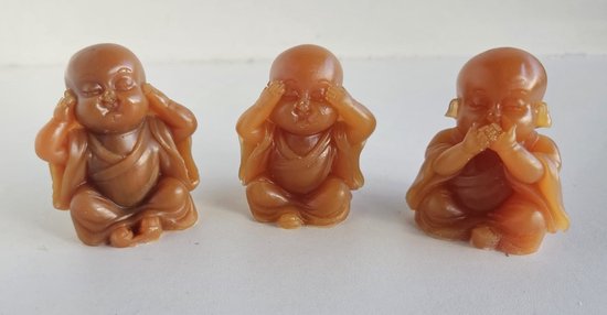 Set Boeddha Beeldjes van Epoxy in Bruin - Horen, Zien & Zwijgen - decoratie - Ø4x6cm