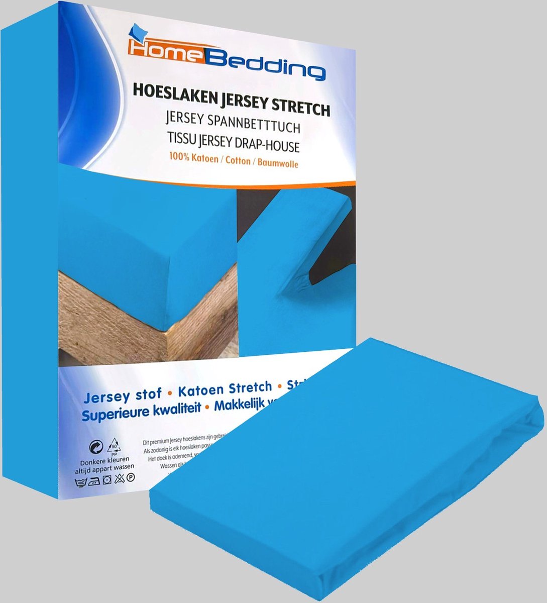 Premium hoeslaken- jersey-100% katoen -stretch-2Persoons-160x200+ 30cm Hoekhoogte - Blauw