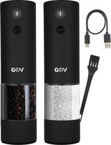 GOV Elektrisch Peper- en Zoutstel - RVS Regular XL - Oplaadbaar - Black Edition - Zwart - Pepermolen - Cadeau - Roestvrij Staal