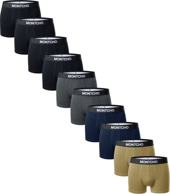 MONTCHO - Essence Series - Boxershort Heren - Onderbroeken heren - Boxershorts - Heren ondergoed - 10 Pack (4 Zwart - 2 Antraciet - 2 Navy - 2 Kaki) - Heren - Maat S