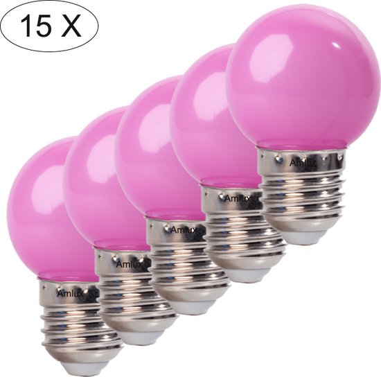 Set 15 stuks roze led lampen - 1W - E27