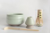 Olio - Luxe Matcha Set - 4 delig - Matcha Klopper - Aardewerk - Bamboe Klopper - Houder - Lepel - Matcha Thee - Matcha Set - Cadeau