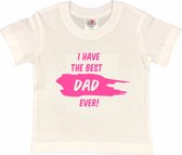 T-shirt Kinderen "I have the best dad ever!" Vaderdag | korte mouw | Wit/roze | maat 110/116