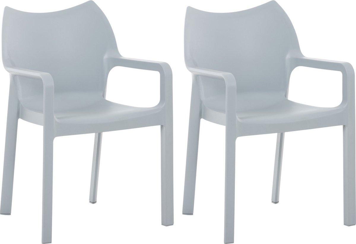 CLP Diva Set van 2 tuinstoelen - Stapelbaar - Weerbestendig - Met armleuningen - licht grijs