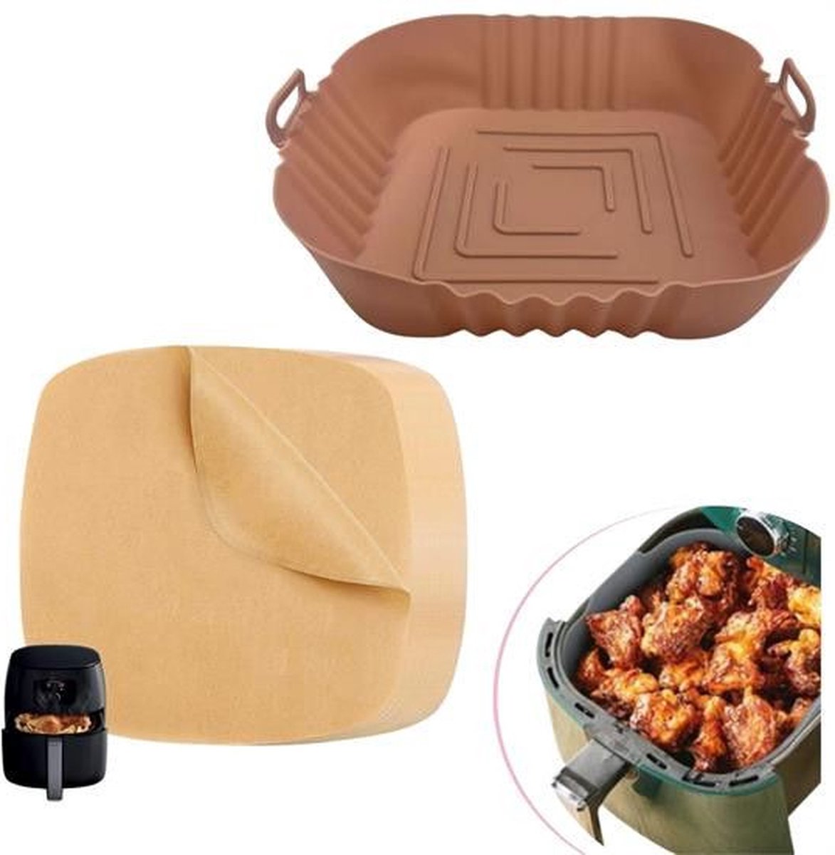 Silicone Oven Airfryer Vierkant Model Bakmat 20 cm - Kleurrijk Hittebestendig Afwasbaar