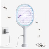 Hikemeister® 2 in 1 vliegenmepper - Racket Elektrische UV insectendoder op USB - vliegenlamp insectenlamp muggenlamp fruitvliegjes , muggen, wespen, motten Muggenlamp - als muggenvanger - 2900V - Wit - USB kabel 1.5 meter USB oplaadbaar