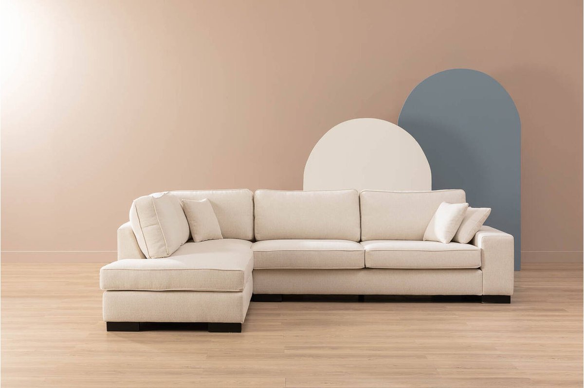 Goossens Saltillo Hoekbank - Stof - Wit - 300 x 80 x 218 cm - Geen hoek