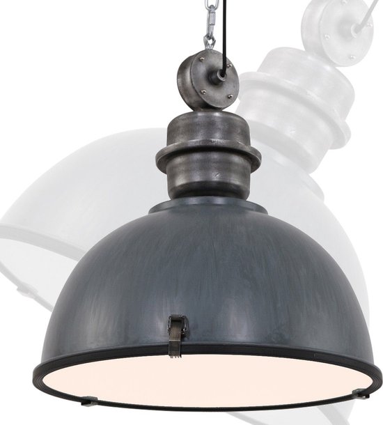 Industriële hanglamp Bikkel XXL | 1 lichts | betonlook grijs | glas / metaal | Ø 52 cm | in hoogte verstelbaar tot 155 cm | eetkamer / woonkamer / slaapkamer lamp | industrieel / modern / robuust design
