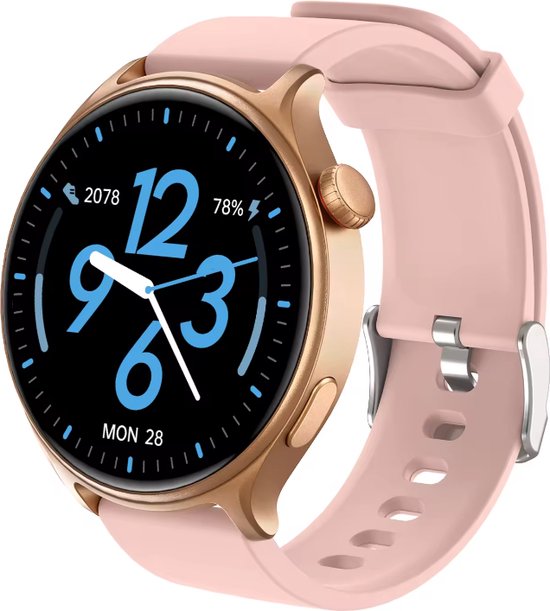 Maoo GTR Serie 2 Smartwatch Dames - Stainless Steel en TPU bandje - Stappenteller - Hartslagmeter - Slaapmonitor - Multisport - Geschikt voor Android en iOS - Roze