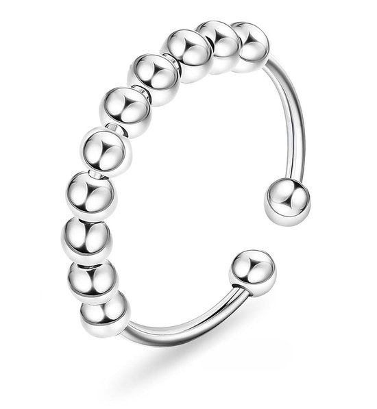 Stress ring zilver 925 verstelbaar- Ring Anxiety - Anxiety Ring - Draaibare Ring met verschuifbare kralen Dames - Angst Ring - Spinner Ring Sophie Siero
